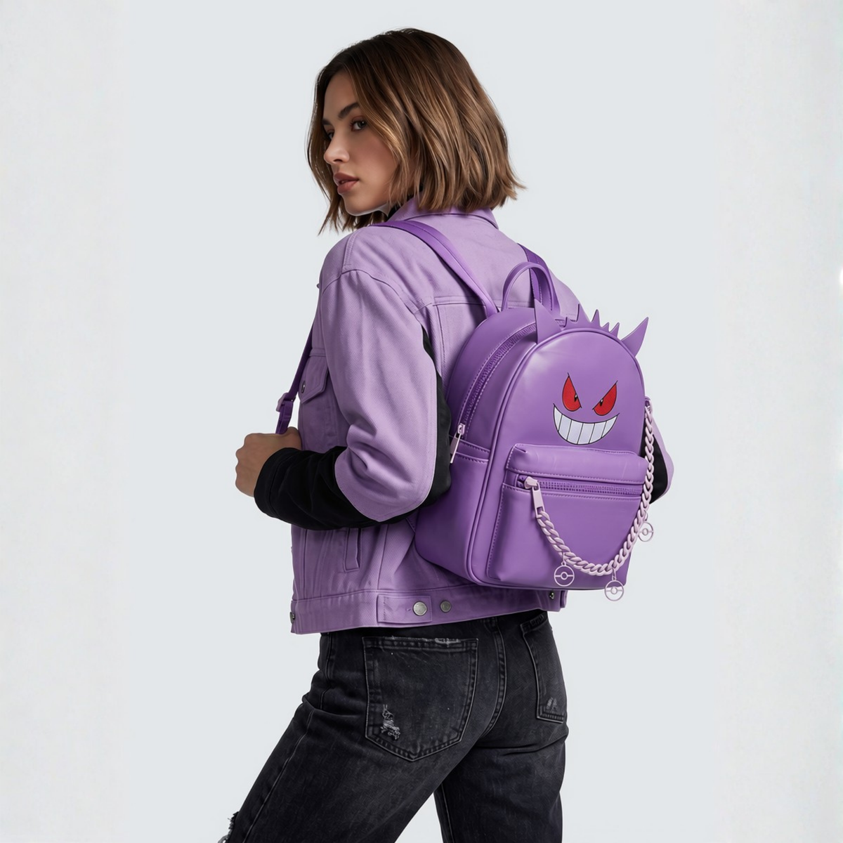 Mini Mochila Pokémon Gengar Morada con Bolsillo Frontal