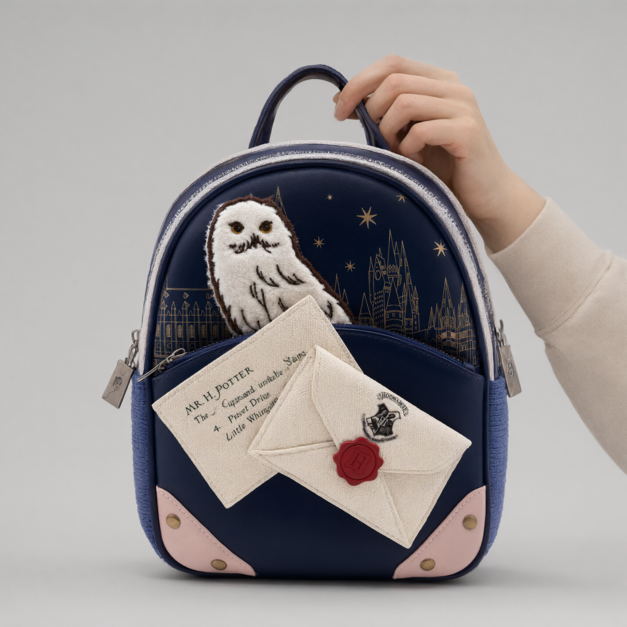 Mini Mochila Harry Potter Hedwig Hogwarts Azul Marino