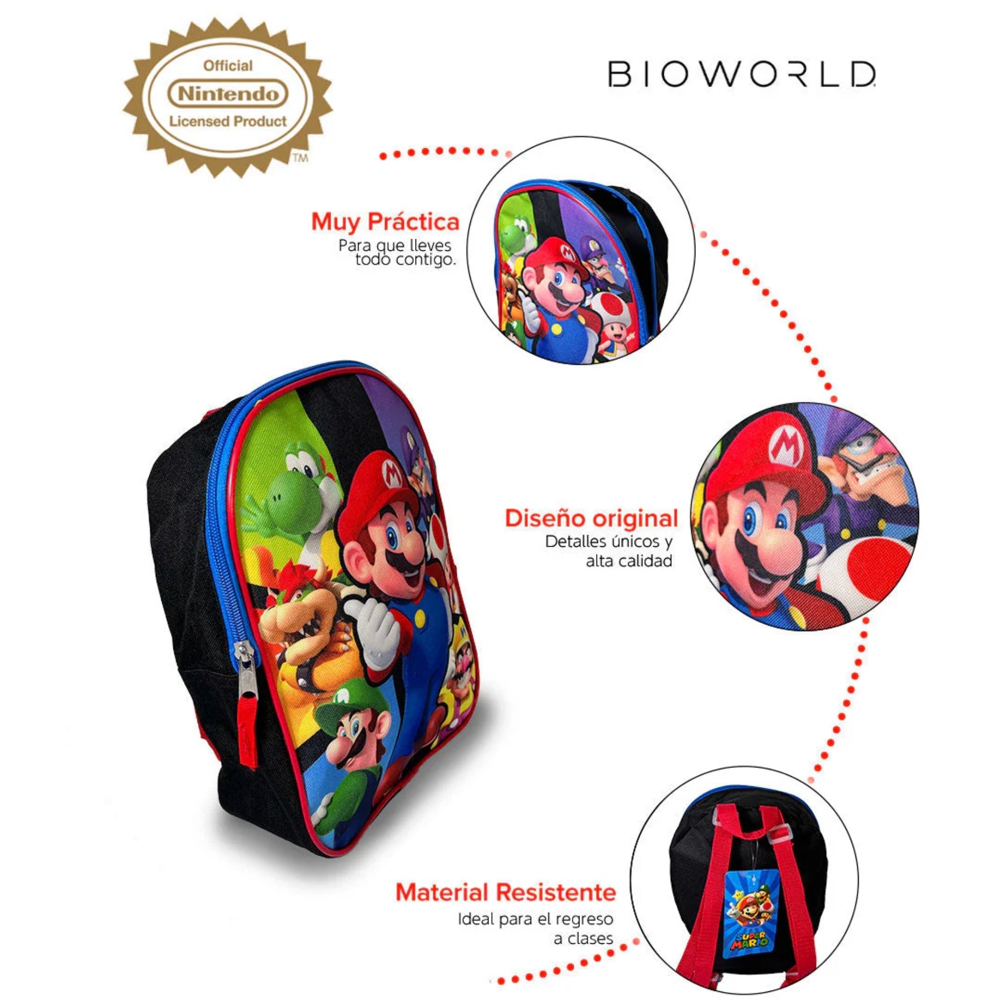 Mochila Pequeña Super Mario Bros Personajes - Colores Vibrantes para Fans de Nintendo - Fan Army