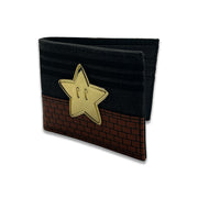 Bioworld - Cartera Bifold de Super Mario, Nintendo Original, Negro y Café con Estrella y Brick Wall - Fan Army