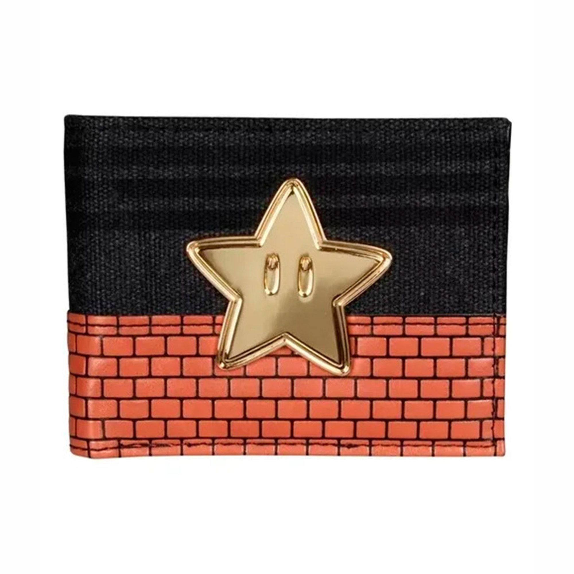 Bioworld - Cartera Bifold de Super Mario, Nintendo Original, Negro y Café con Estrella y Brick Wall - Fan Army