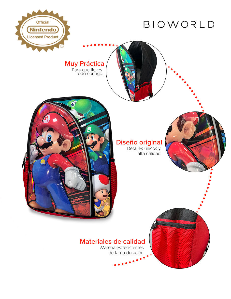 Mochila Super Mario Bros - Nintendo "Here We Go" para Escuela y Viajes - Fan Army
