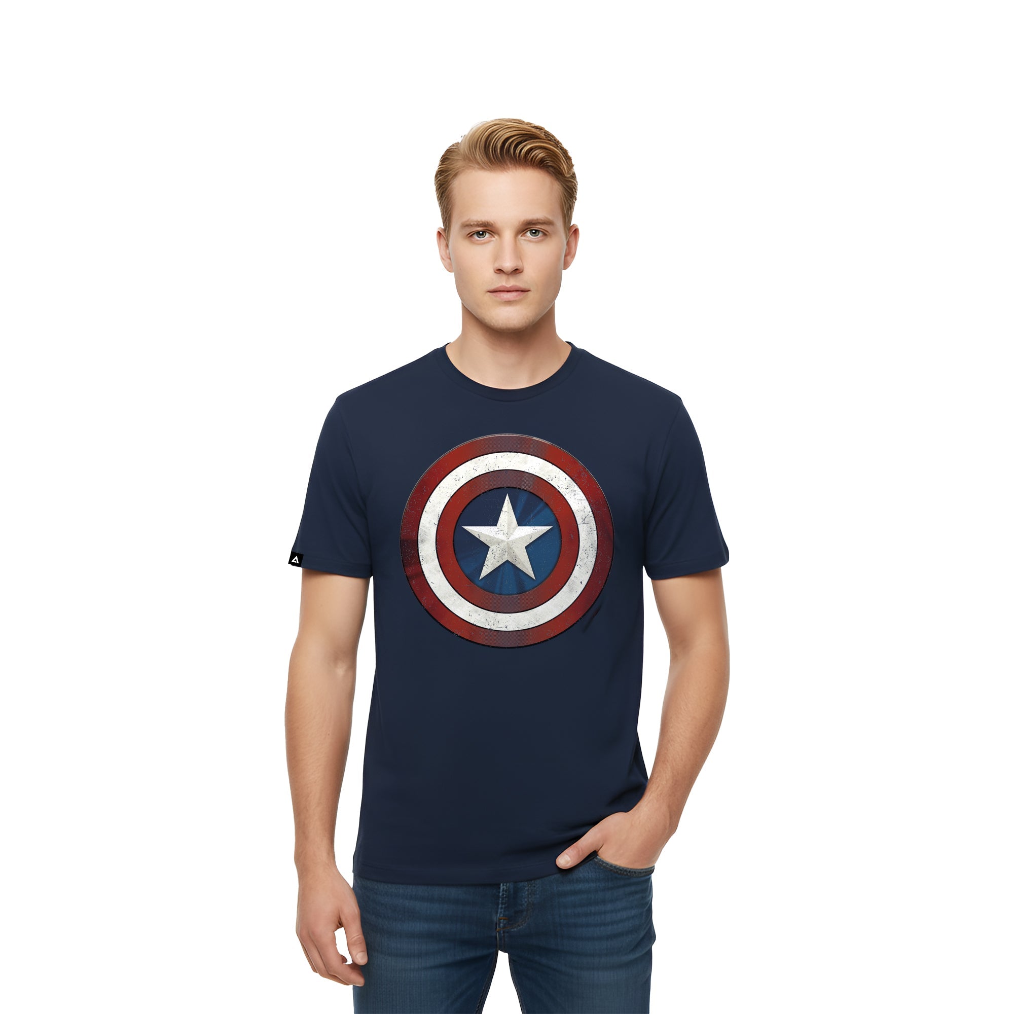 Playera MARVEL Hombre Mujer Azul Marino Disney Original Capitan America - Fan Army