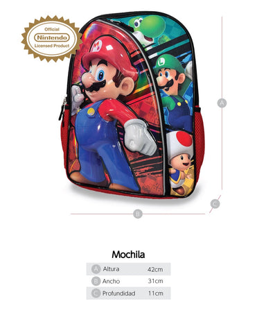 Mochila Super Mario Bros - Nintendo "Here We Go" para Escuela y Viajes
