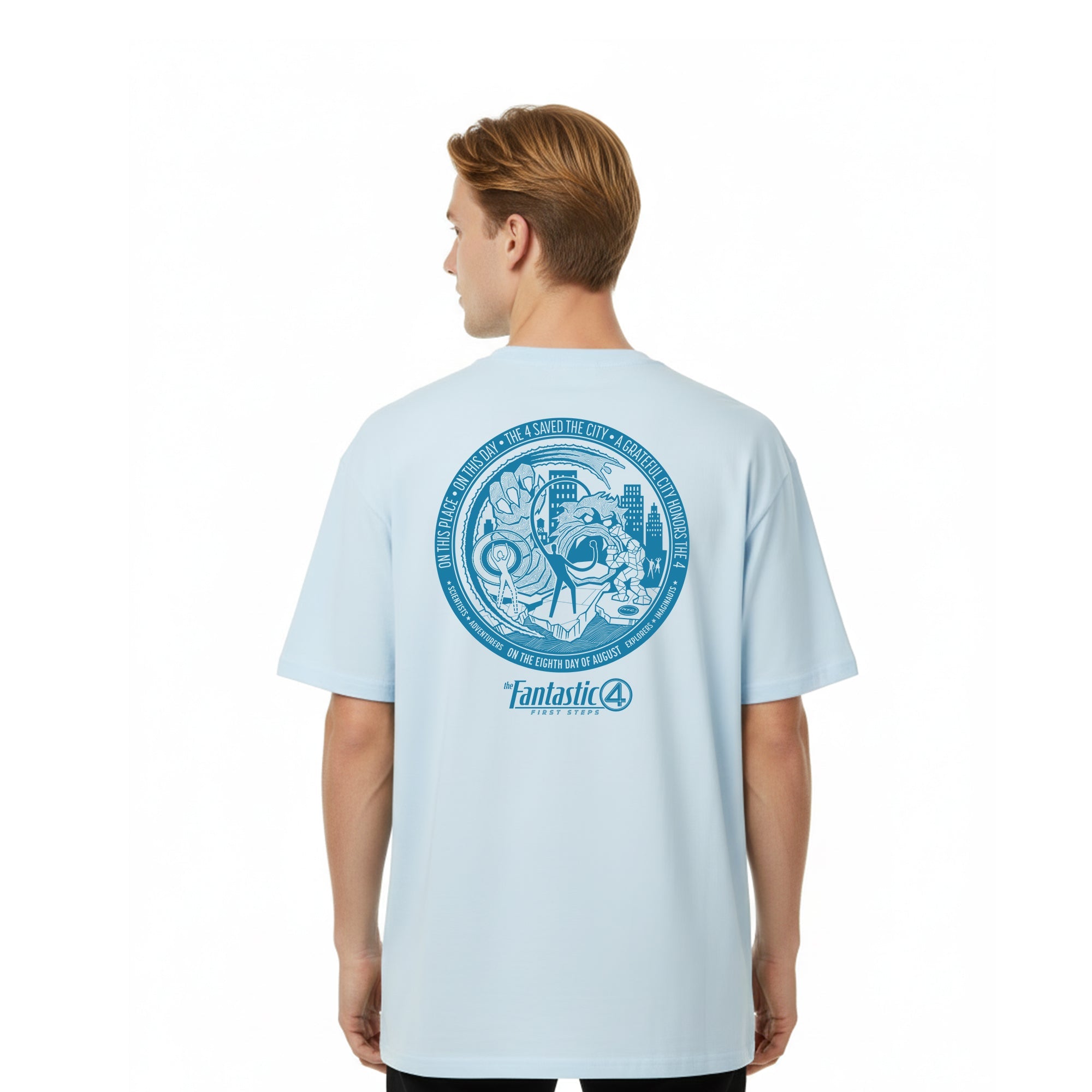 Playera 4 Fantásticos Hombre Mujer Azul Cielo Marvel Original Saved the city - Fan Army