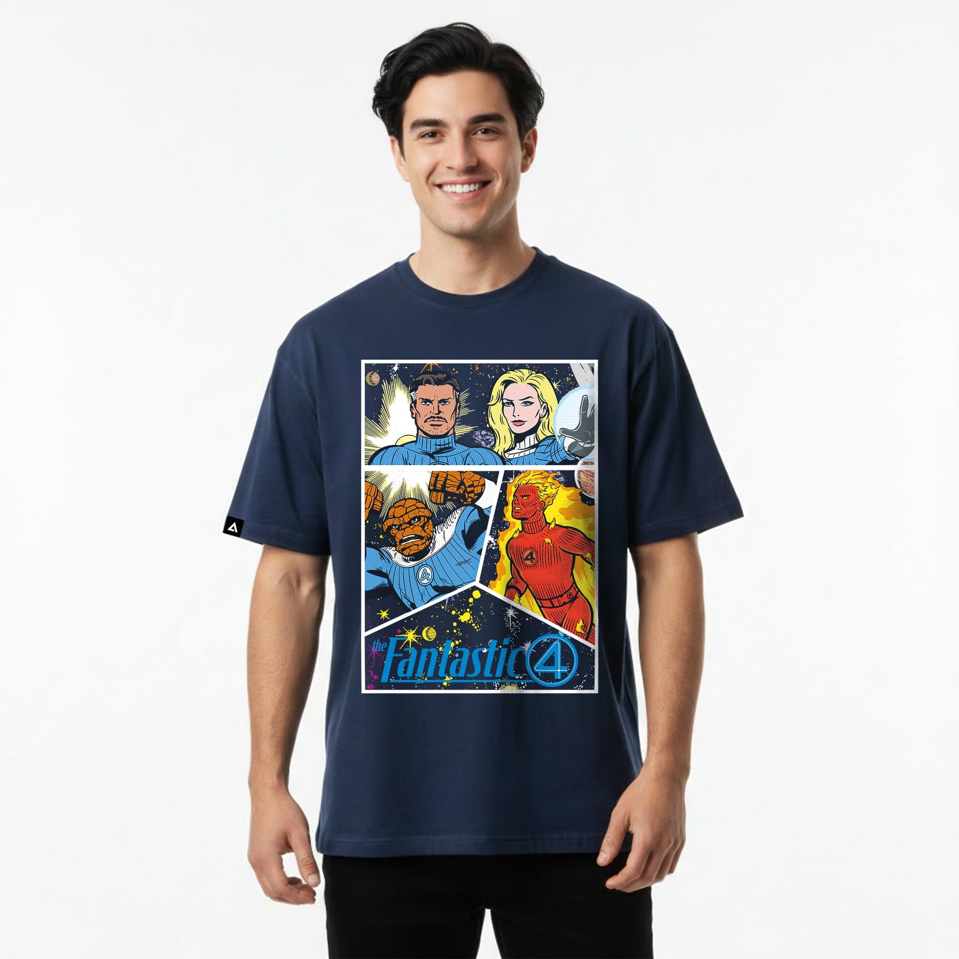 Playera 4 Fantásticos Hombre Mujer Azul Marino Marvel Original Comic - Fan Army
