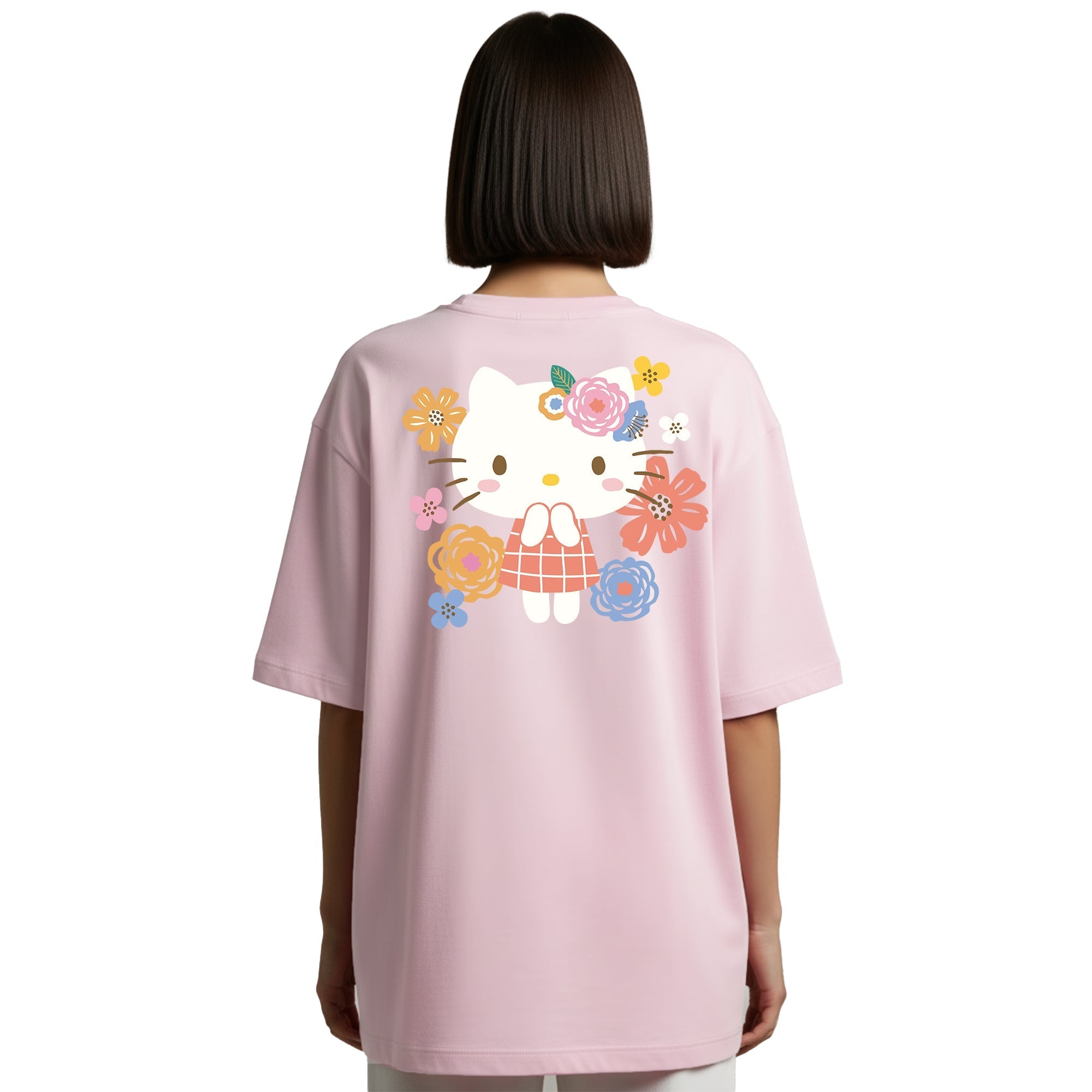 Playera Hombre Mujer Rosa Hello Kitty Flowers - Fan Army