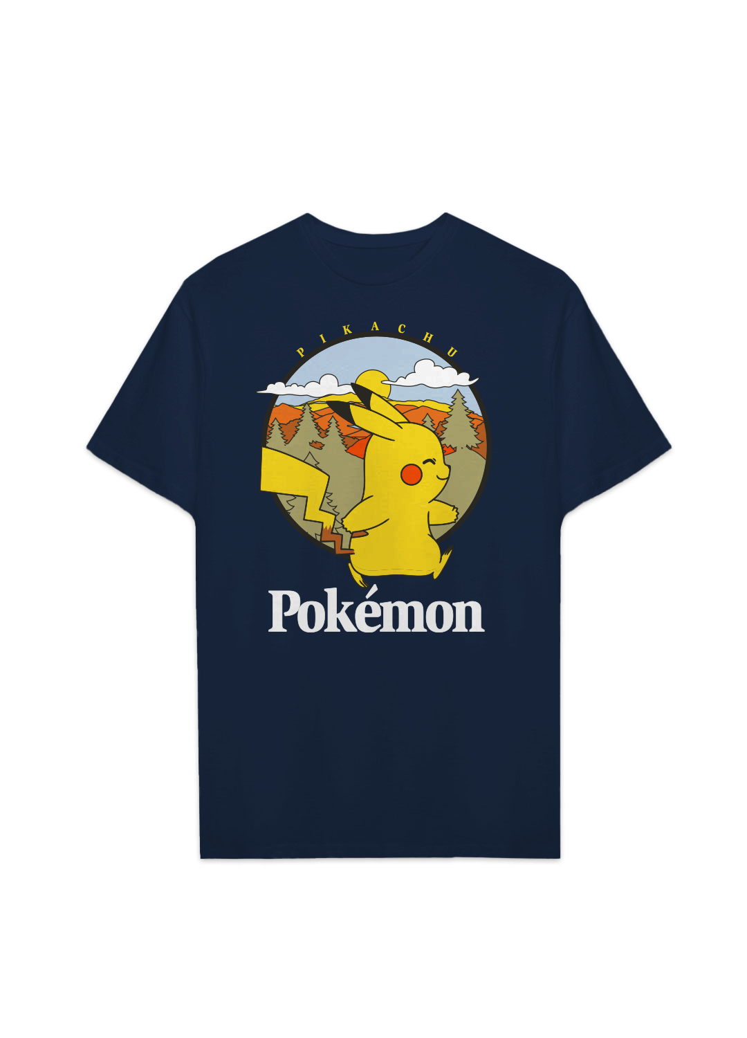 Playera Pokémon Hombre Mujer Azul Marino Pikachu Sunset