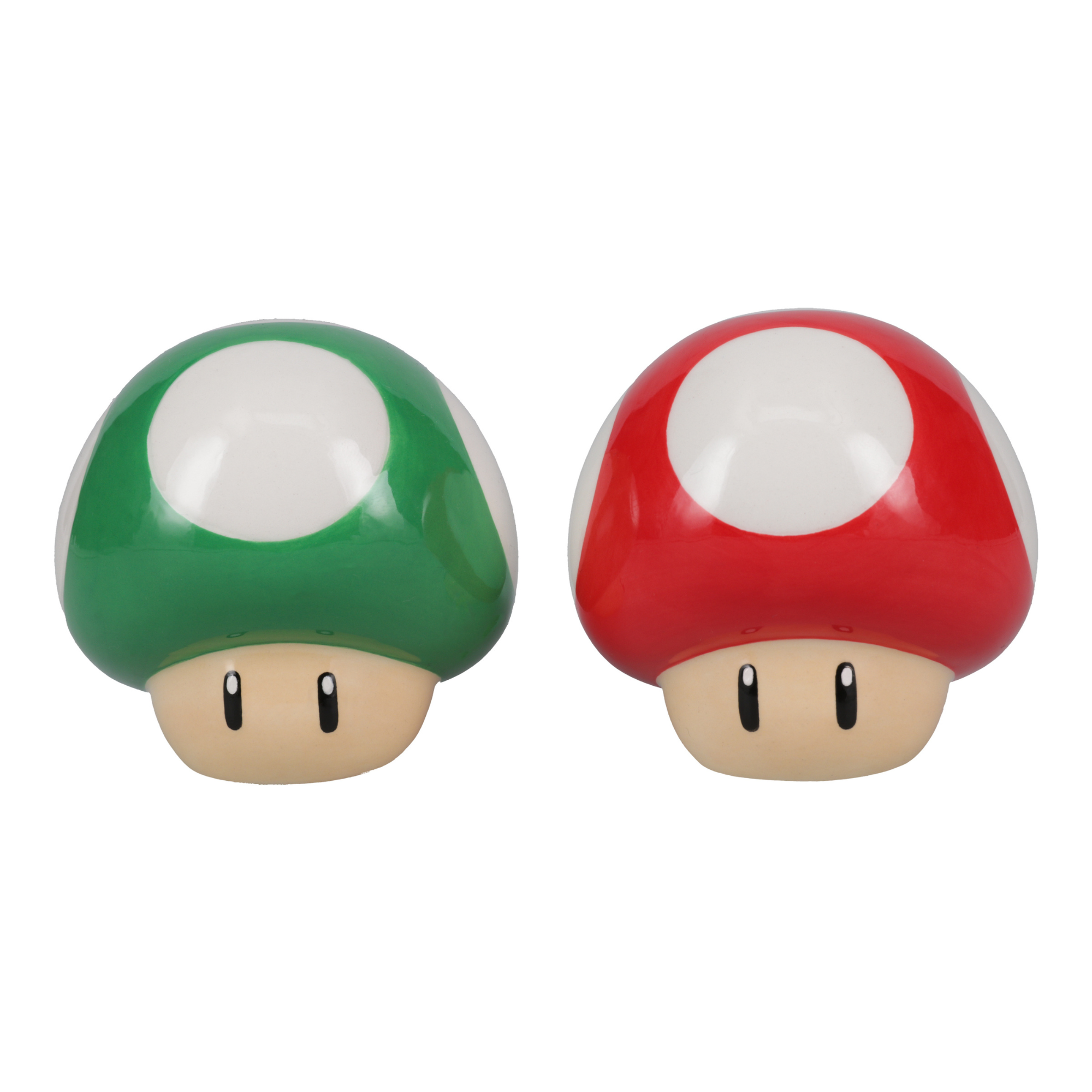 Set de Salero y Pimentero Super Mario Oficial Nintendo, Diseño Hongos Rojo y Verde