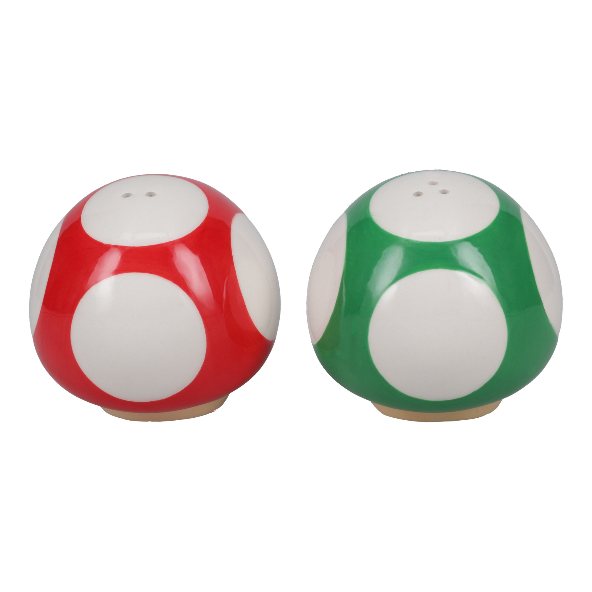 Set de Salero y Pimentero Super Mario Oficial Nintendo, Diseño Hongos Rojo y Verde