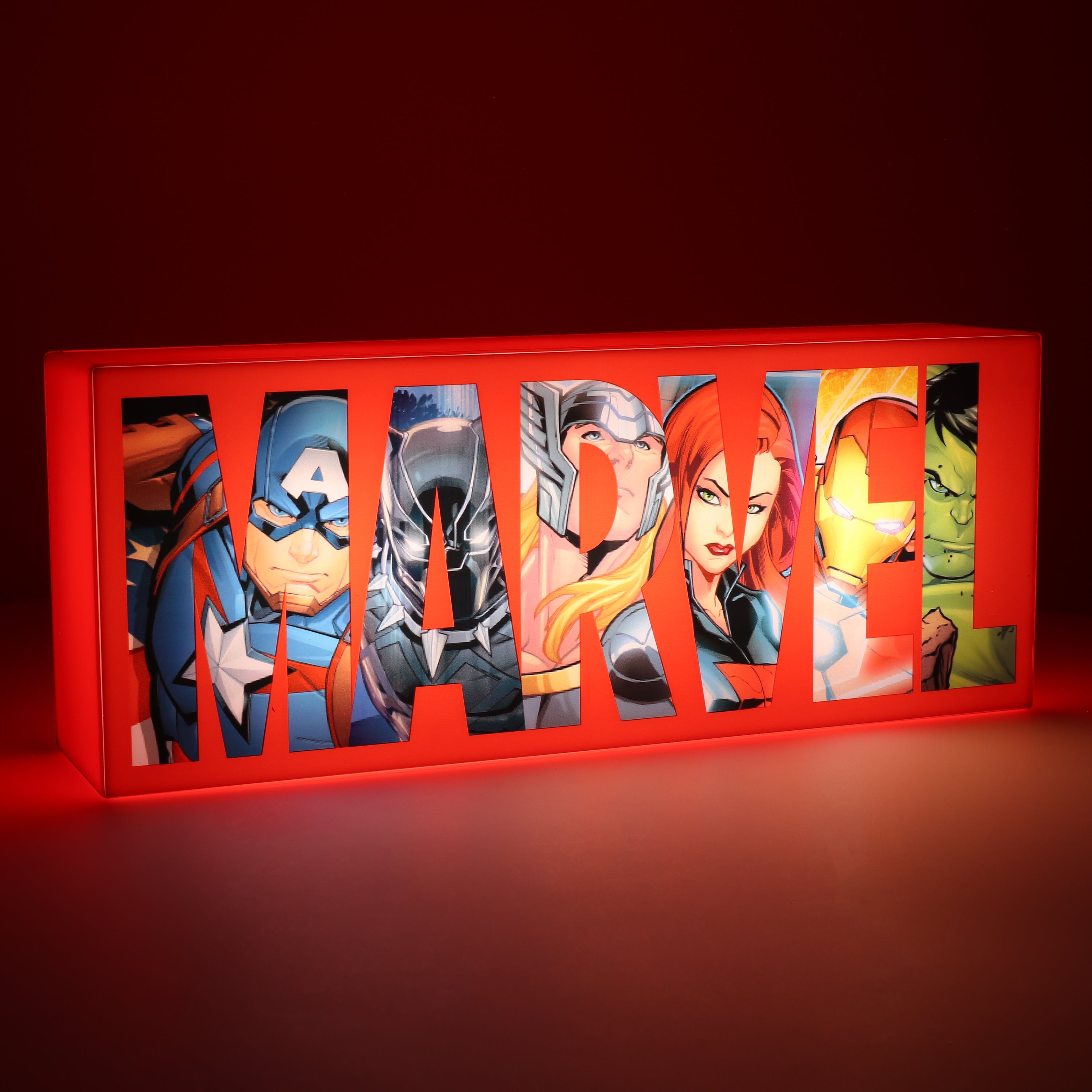 Lámpara Logo Marvel con Personajes Luz de Noche Original - Fan Army
