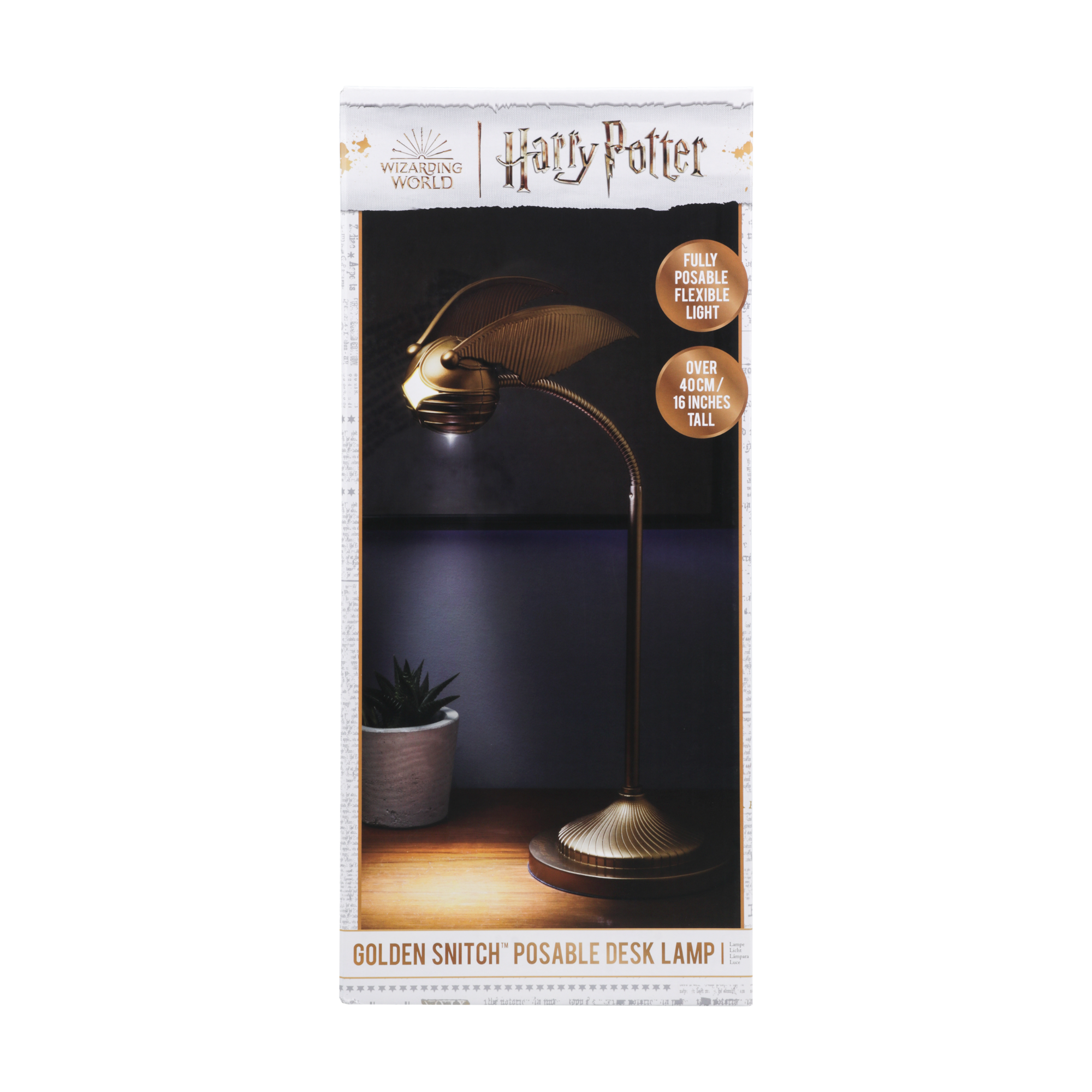Lámpara de Escritorio Golden Snitch 40 cm Articulable con 3 Modos de Luz, USB, Oficial