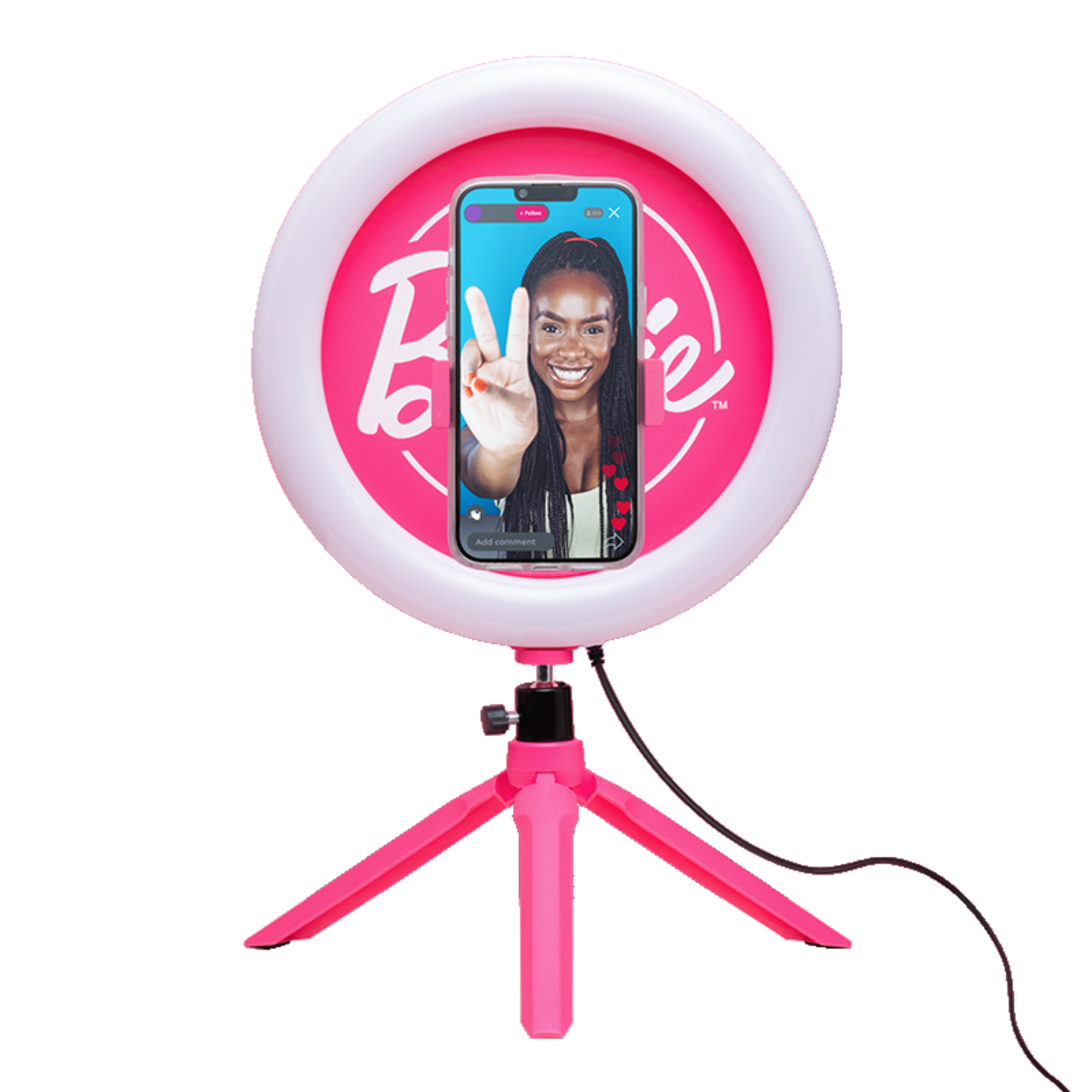 Aro de luz Barbie LED con Tripié y Soporte para Celular | Luz para Streaming USB