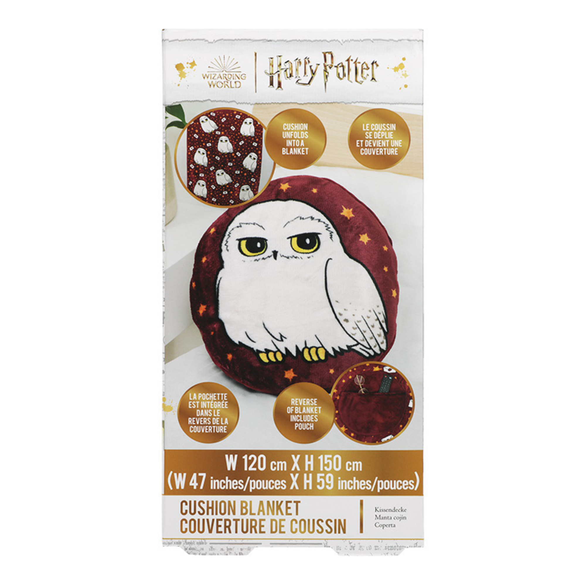 Cojín Cobija Hedwig Harry Potter 2 en 1 | Almohada Convertible 120 × 150 cm