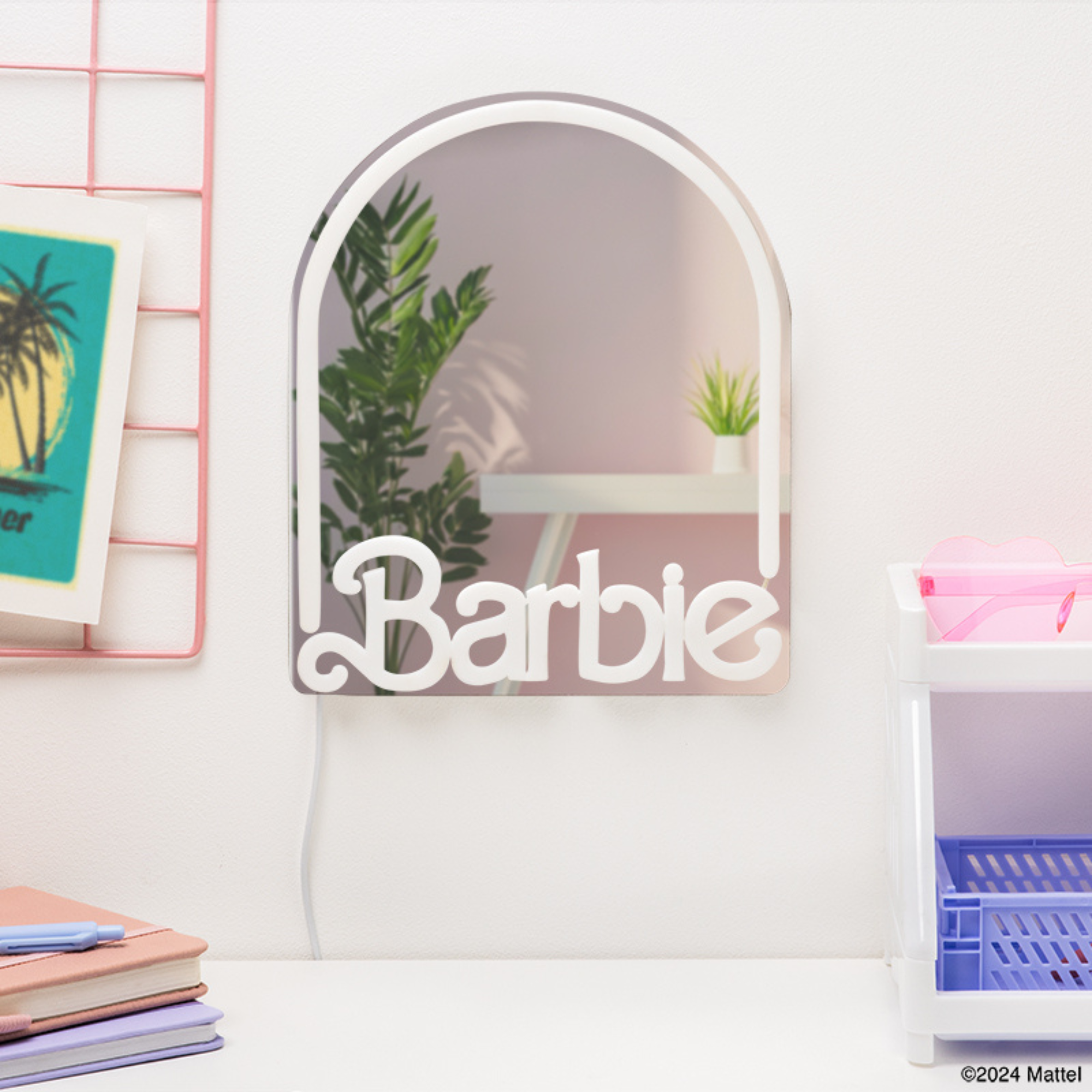 Espejo Barbie con Luz Neon LED Decoración Rosa USB
