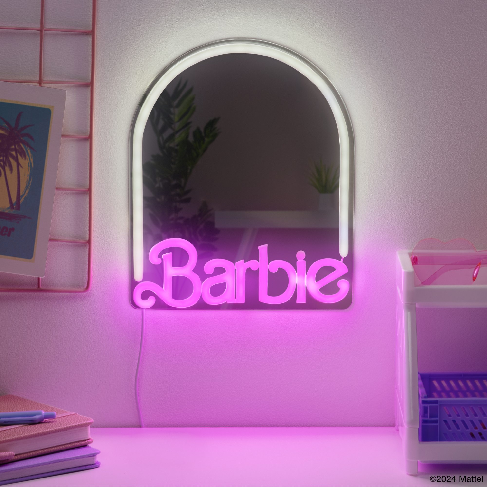 Espejo Barbie con Luz Neon LED Decoración Rosa USB