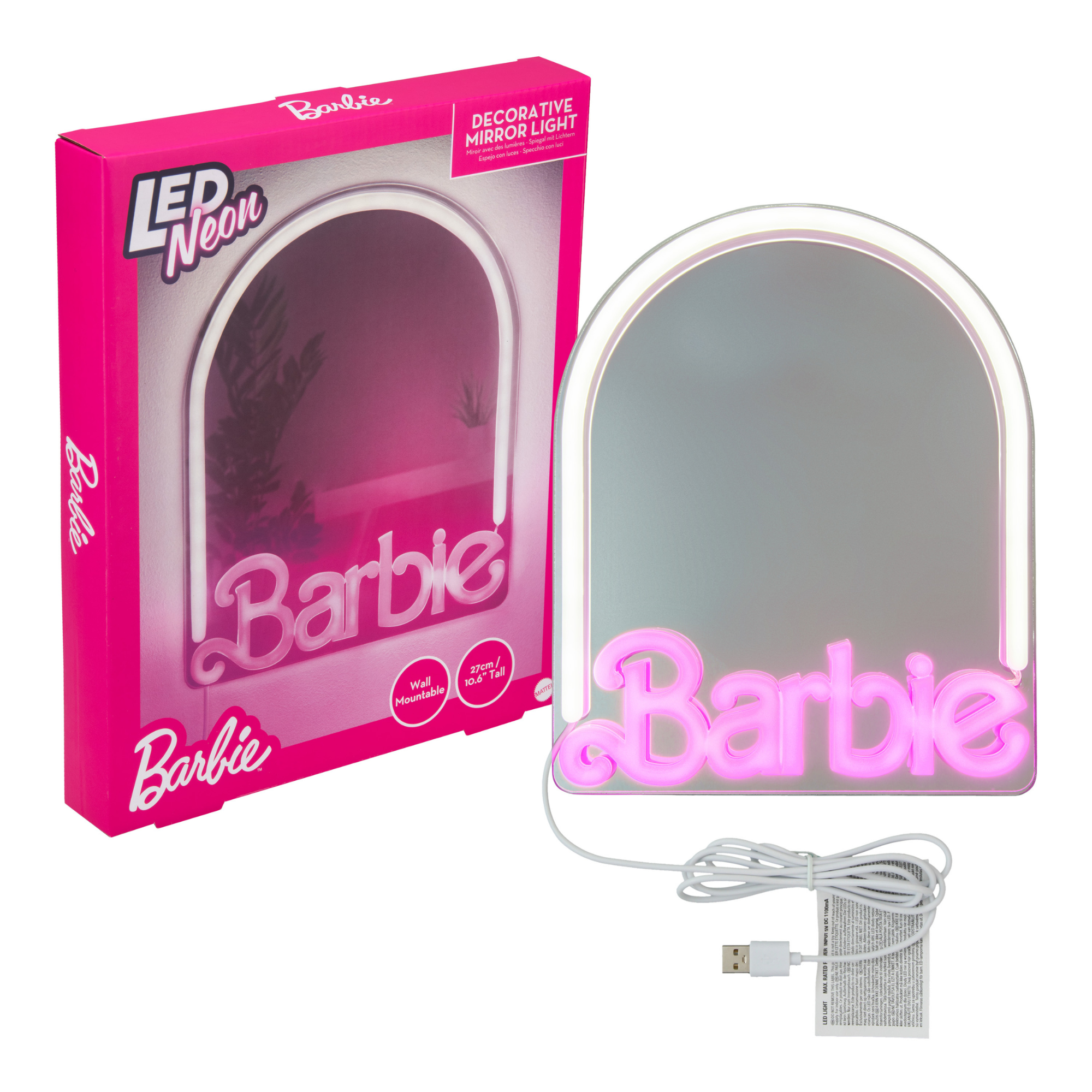 Espejo Barbie con Luz Neon LED Decoración Rosa USB