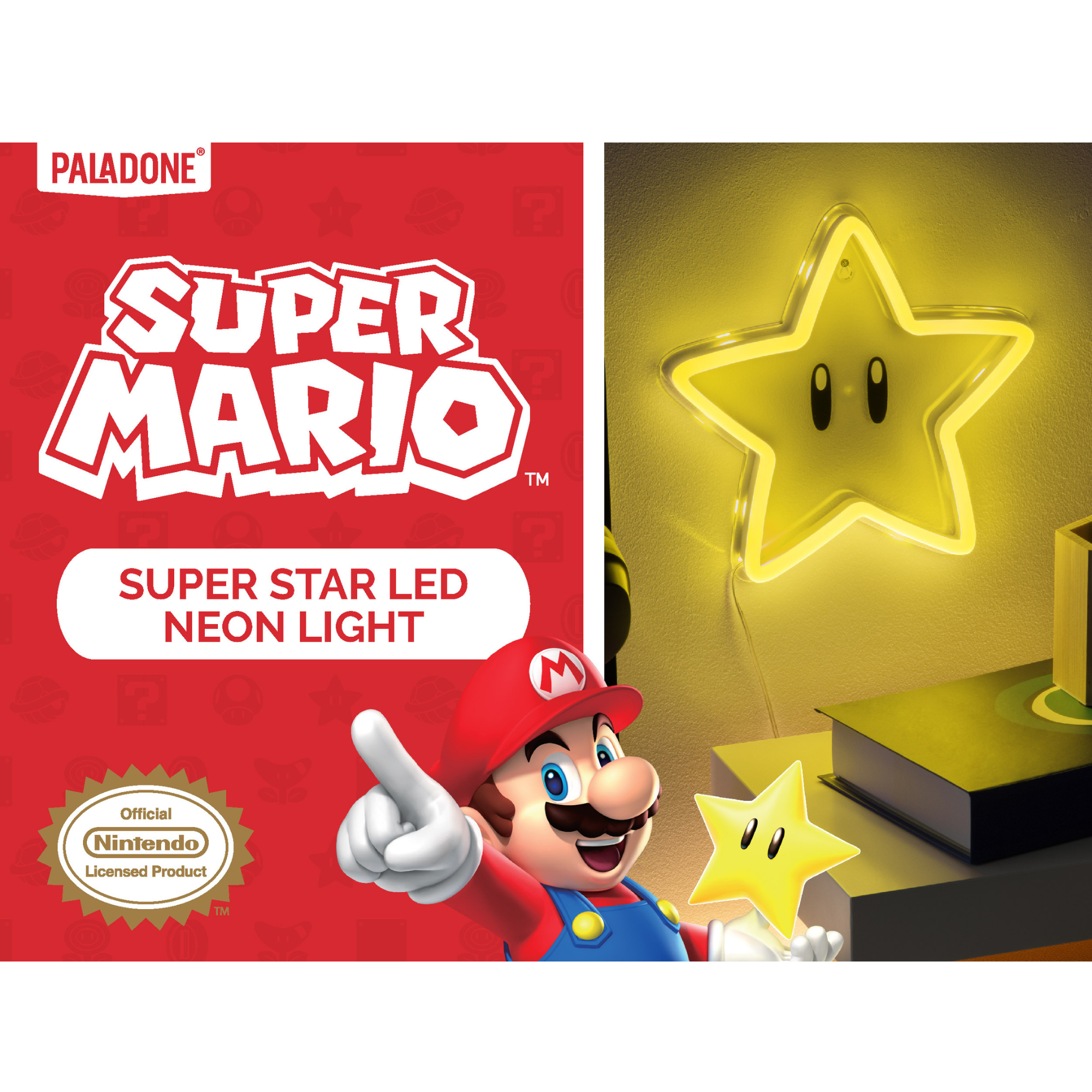 Lámpara Neon Super Mario Star LED 24 cm | Luz Amarilla | Decoración Gamer USB