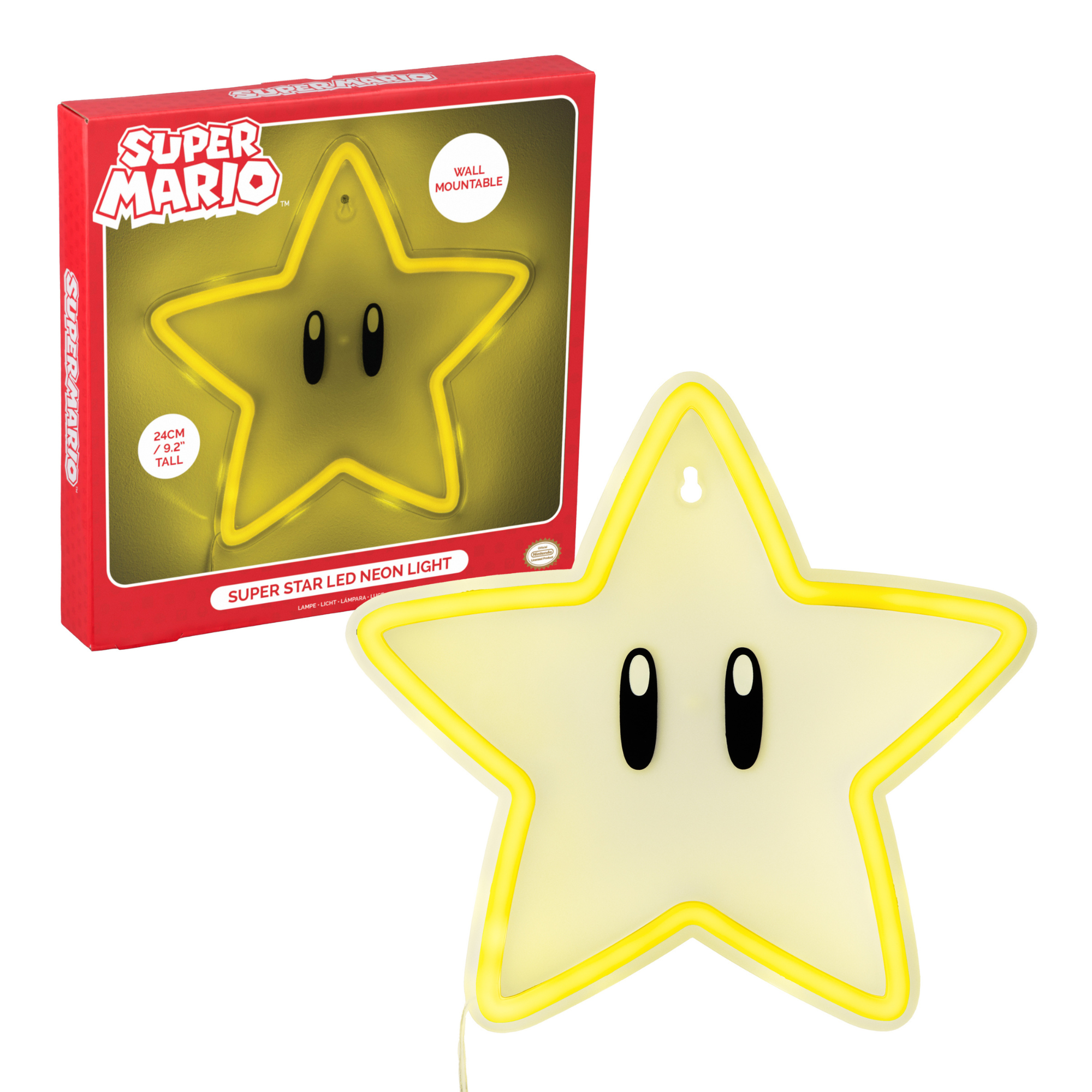 Lámpara Neon Super Mario Star LED 24 cm | Luz Amarilla | Decoración Gamer USB