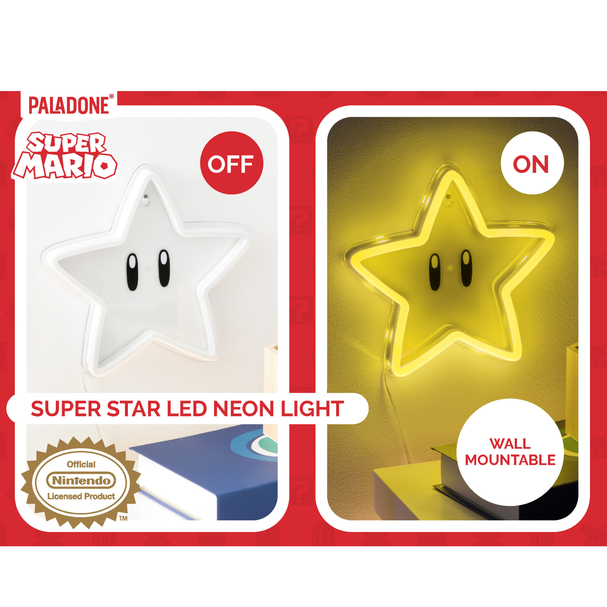 Lámpara Neon Super Mario Star LED 24 cm | Luz Amarilla | Decoración Gamer USB