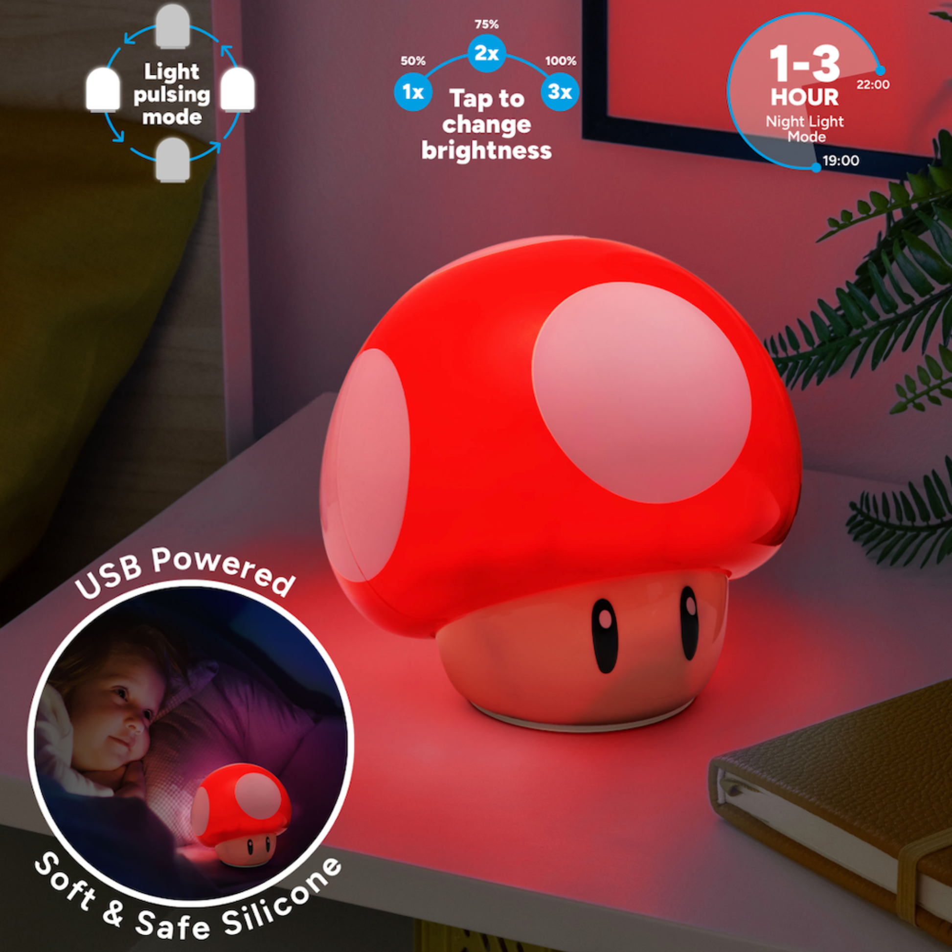 Lámpara Super Mario Super Mushroom 14.5 cm SquishyGlo - Fan Army