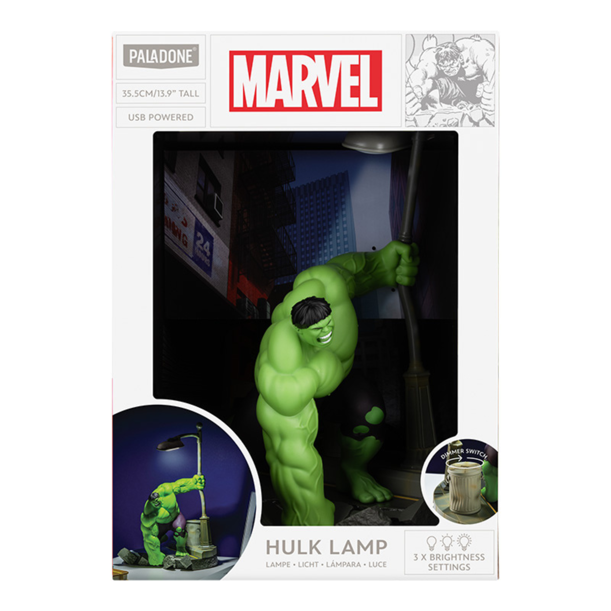 Lámpara Diorama Hulk Marvel LED Luz USB con 3 Niveles de Brillo