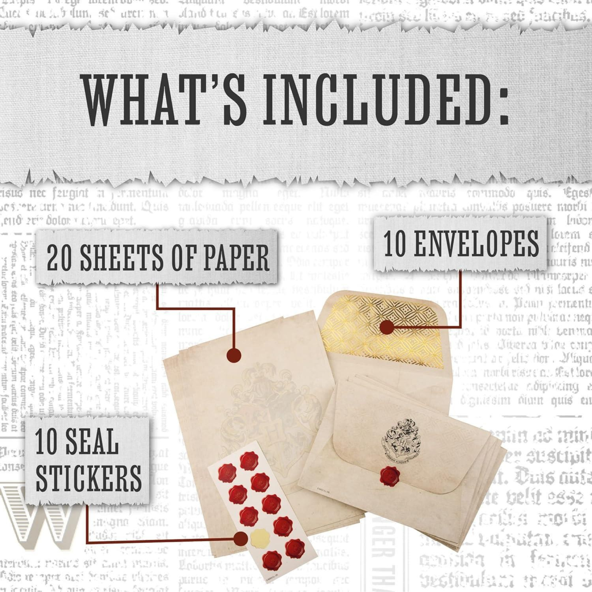 Set de Escritura Harry Potter Hogwarts Hojas, Sobres y Sellos Estilo Cera Oficial