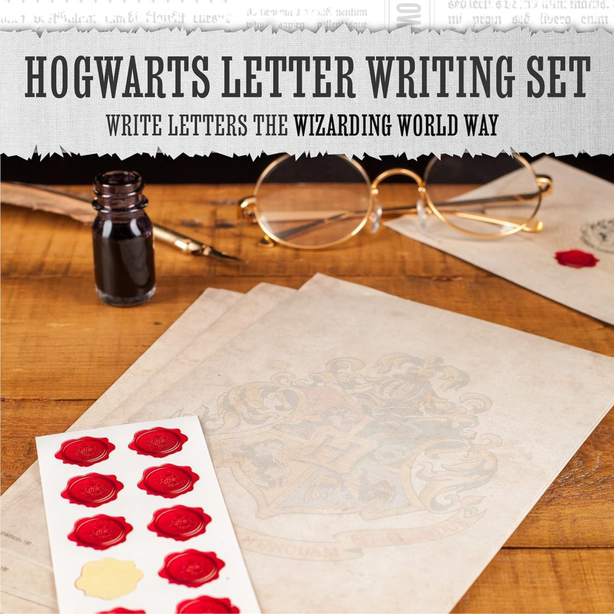 Set de Escritura Harry Potter Hogwarts Hojas, Sobres y Sellos Estilo Cera Oficial