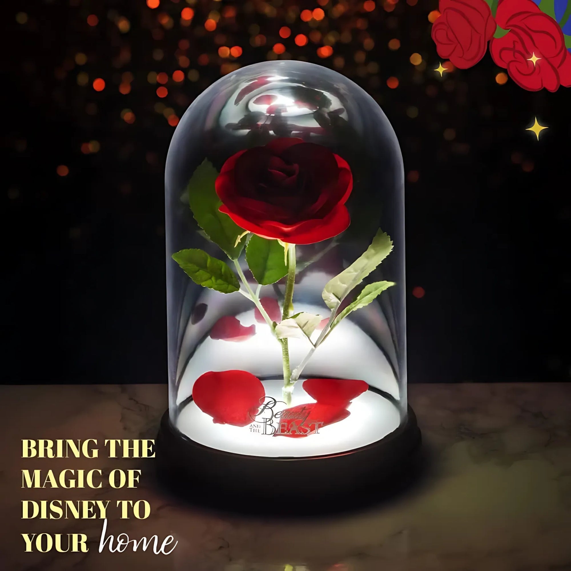 Paladone - Disney La Bella y la Bestia Luz de Rosa Encantada, Alimentada por USB, con Función de Encendido/Apagado Táctil, Producto Oficial de 20cm de Altura - Fan Army