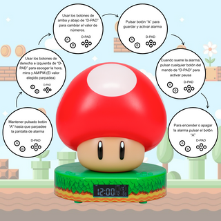 Reloj Despertador de Super Mario Super Mushroom Lámpara Original
