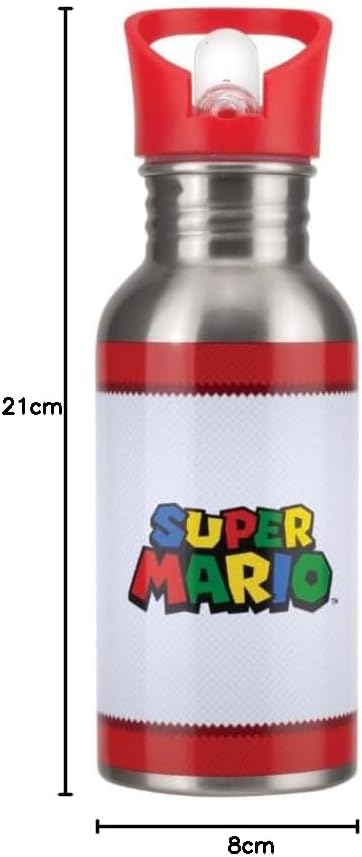 Botella de Acero Inoxidable con Popote de Super Mario Termo Original - Fan Army