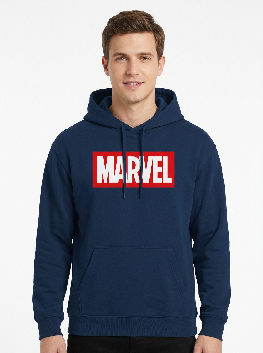 Hoodie MARVEL Hombre Mujer Azul Marino Disney Original Logo Assemble - Fan Army