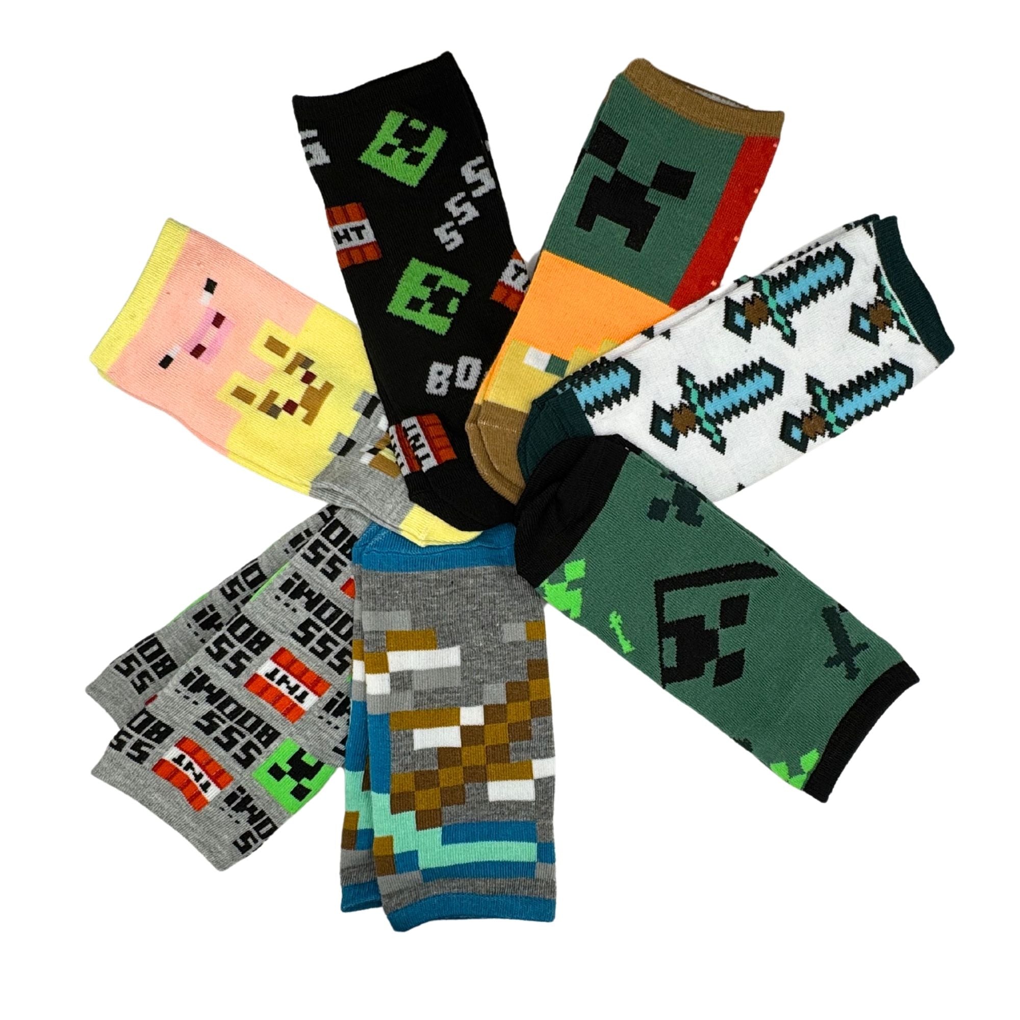 Calcetas Minecraft Personajes 7 Pares Unisex Para Niños - Fan Army