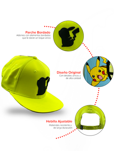 Gorra Plana Pikachu Silueta Pokemon Amarilla Neon Oficial