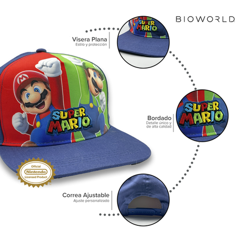 Bioworld Gorra para niños Mario y Luigi - Visera Plana, Diseño Colorido, Licencia Oficial Nintendo