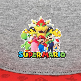 Bioworld Gorra Super Mario Personajes - Visera Plana Diseño de Iconos, Gris y Rojo, Ajustable, Licencia Oficial Nintendo - Fan Army