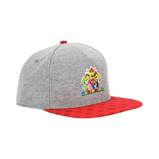 Bioworld Gorra Super Mario Personajes - Visera Plana Diseño de Iconos, Gris y Rojo, Ajustable, Licencia Oficial Nintendo - Fan Army