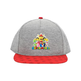 Bioworld Gorra Super Mario Personajes - Visera Plana Diseño de Iconos, Gris y Rojo, Ajustable, Licencia Oficial Nintendo - Fan Army