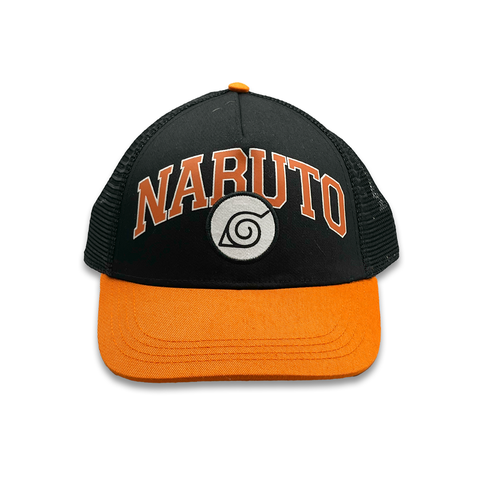 Bioworld Gorra Naruto Shippuden - Visera Curva, Logo Aldea de la Hoja, Naranja, Oficial y de Alta Calidad