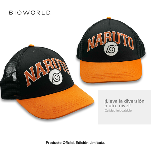 Bioworld Gorra Naruto Shippuden - Visera Curva, Logo Aldea de la Hoja, Naranja, Oficial y de Alta Calidad