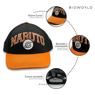 Bioworld Gorra Naruto Shippuden - Visera Curva, Logo Aldea de la Hoja, Naranja, Oficial y de Alta Calidad