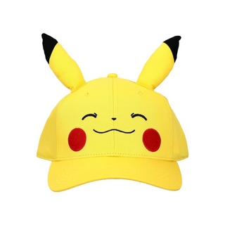 Bioworld Gorra Snapback Pokémon Pikachu con Orejas 3D - Diseño de Cara Sonriente, Producto Oficial, Unisex