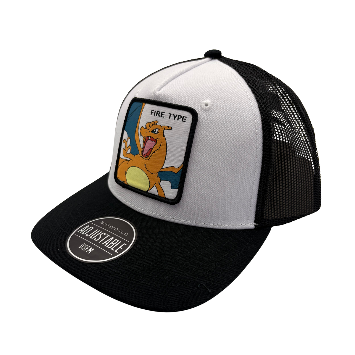 Gorra Pokémon Charizard Adulto Negra y Blanca Tipo Trucker Ajustable