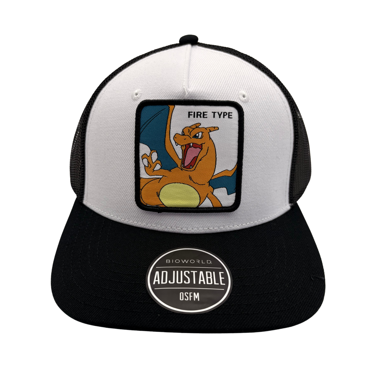 Gorra Pokémon Charizard Adulto Negra y Blanca Tipo Trucker Ajustable