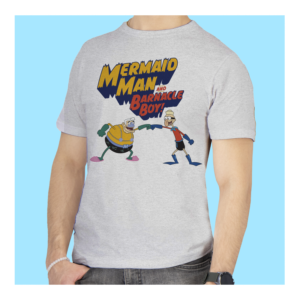 Playera Bob Esponja Hombre Mujer Gris Mermaid Man and Barnacle Boy - Fan Army