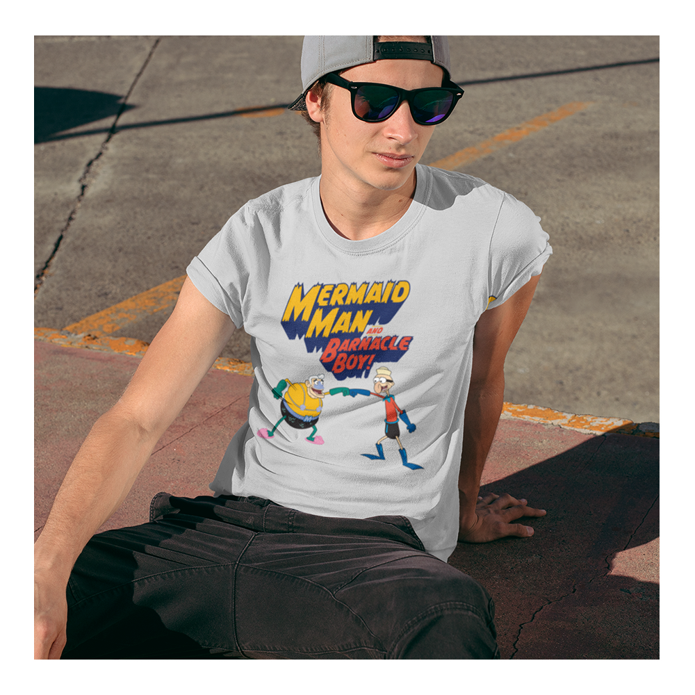 Playera Bob Esponja Hombre Mujer Gris Mermaid Man and Barnacle Boy - Fan Army