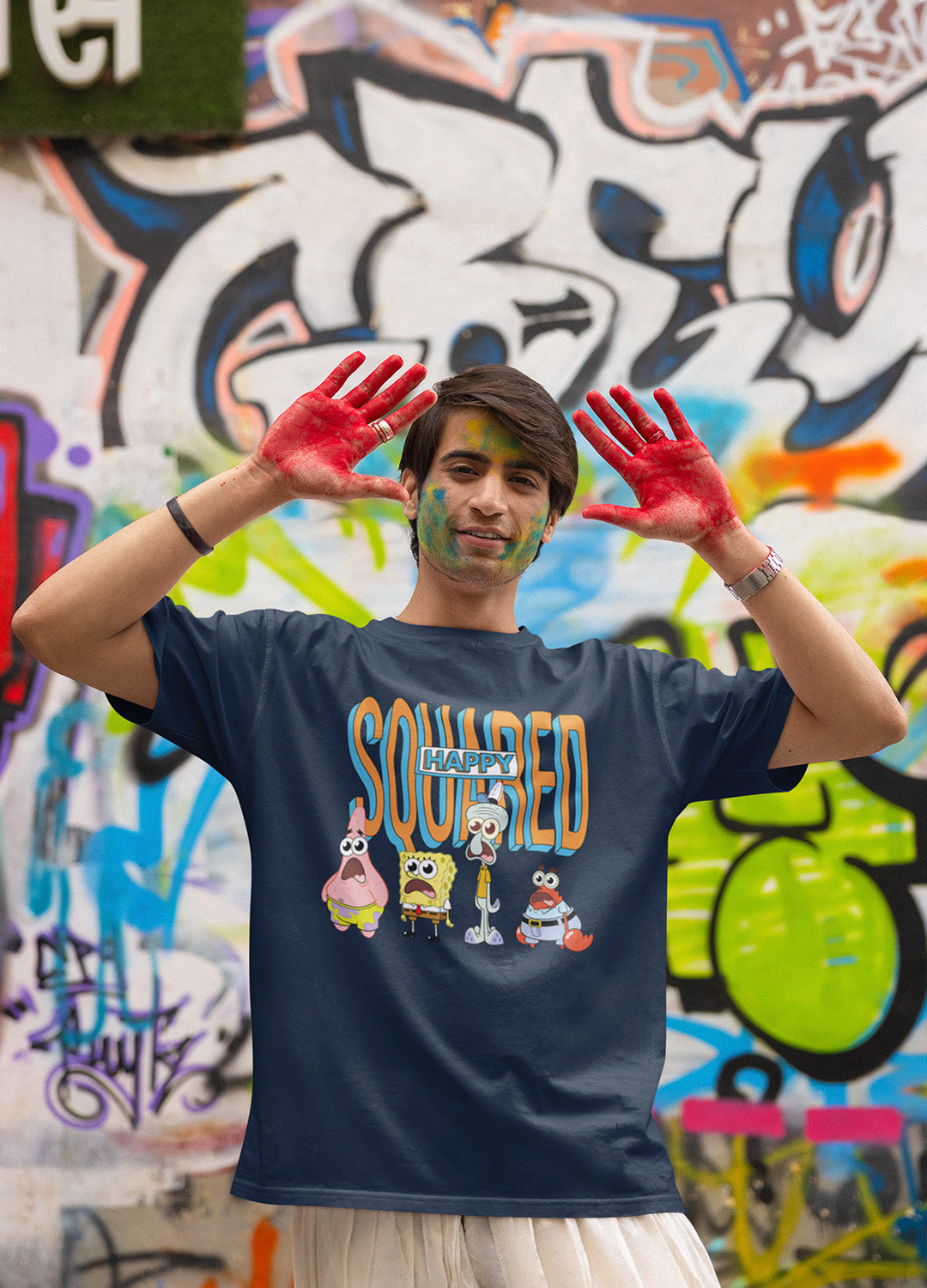 Playera Bob Esponja Hombre Mujer Azul Marino Squared - Fan Army