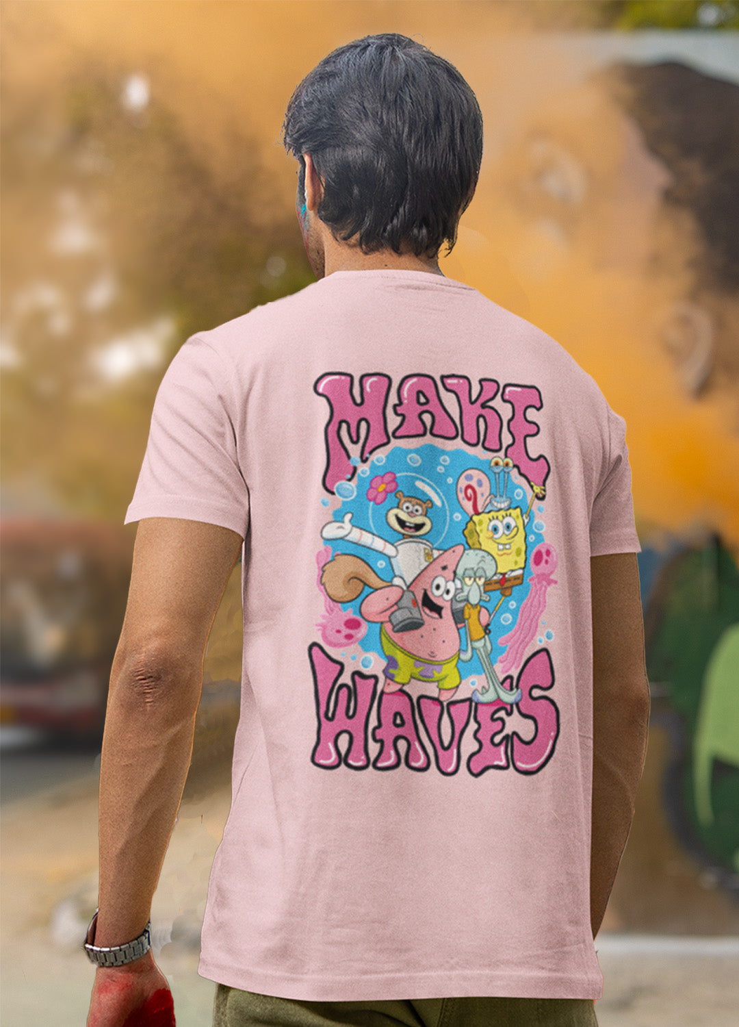 Playera Bob Esponja Hombre Mujer Rosa Make Waves - Fan Army