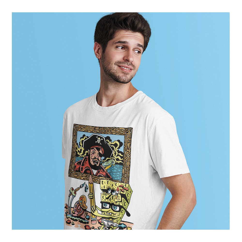 Playera Bob Esponja Hombre Mujer Blanca Patch Paint - Fan Army