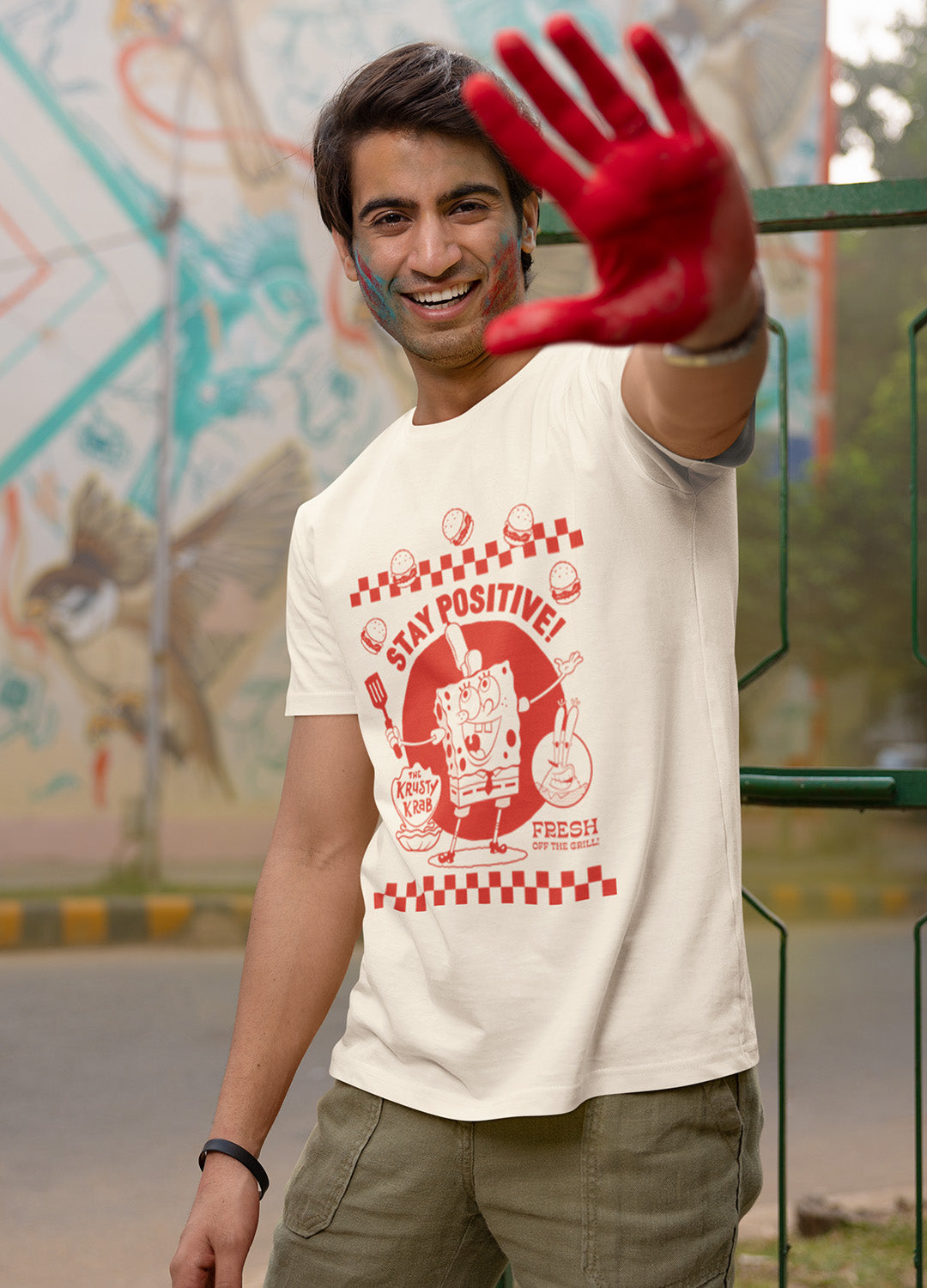 Playera Bob Esponja Hombre Mujer Arena Stay Positive - Fan Army